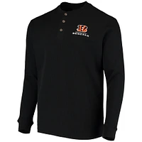 Men's Dunbrooke Black Cincinnati Bengals Logo Maverick Thermal Henley Long Sleeve T-Shirt