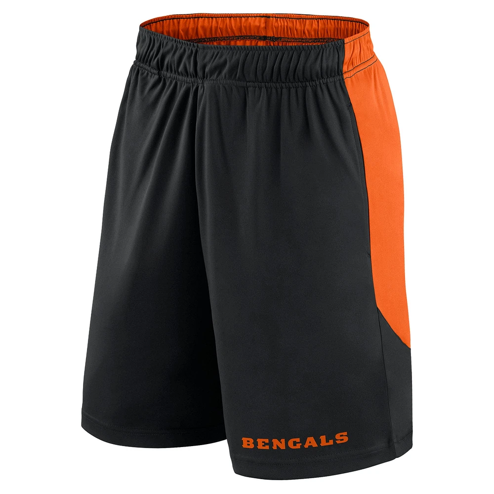 Short de lancement Fanatics noir/orange pour homme des Bengals Cincinnati