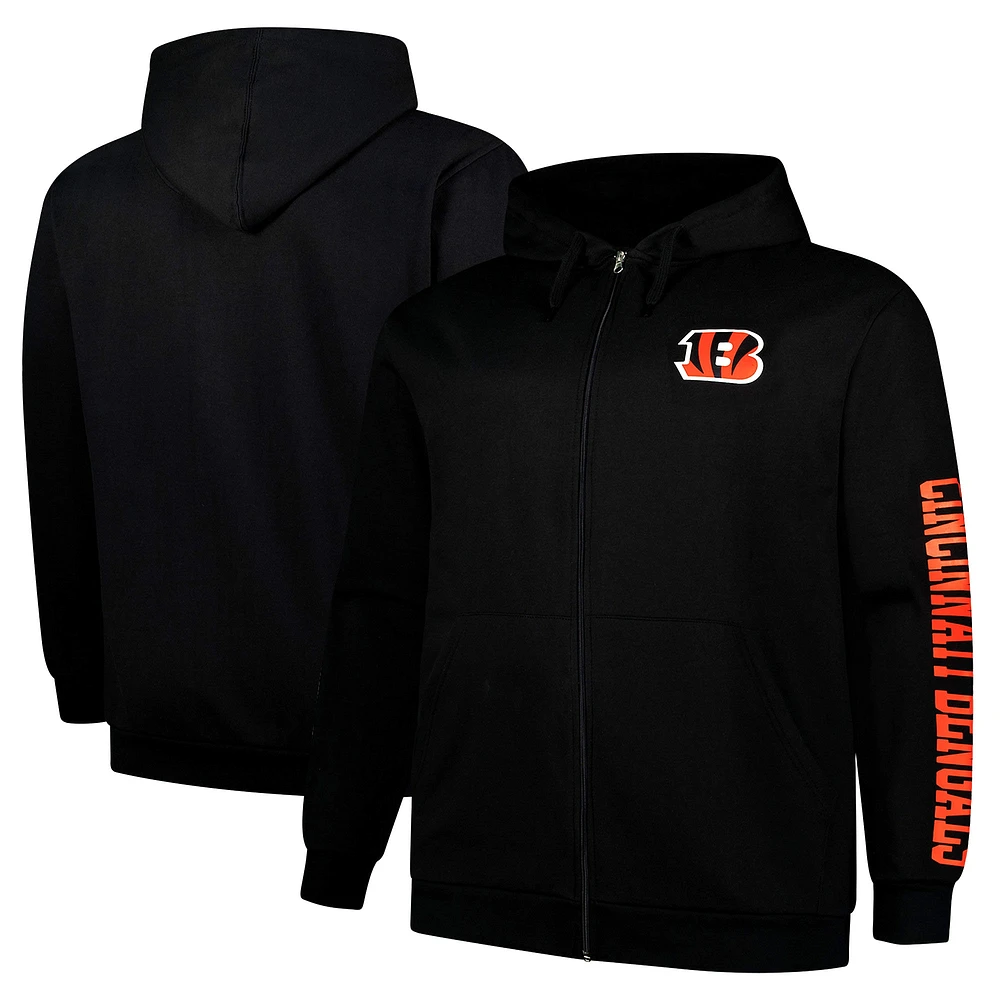 Sweat à capuche zippé manches longues et col rond Fanatics Black Cincinnati Bengals pour hommes