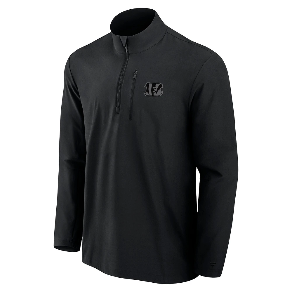 Men's Fanatics Black Cincinnati Bengals Front Office Micro Tonal Quarter-Zip Pullover