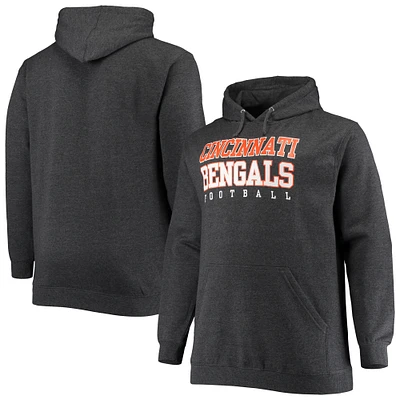 Sweat à capuche d'entraînement Fanatics Heathered Charcoal Cincinnati Bengals Big & Tall pour hommes