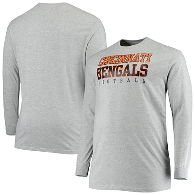 T-shirt à manches longues Fanatics Heathered Grey Cincinnati Bengals Big & Tall Practice pour hommes