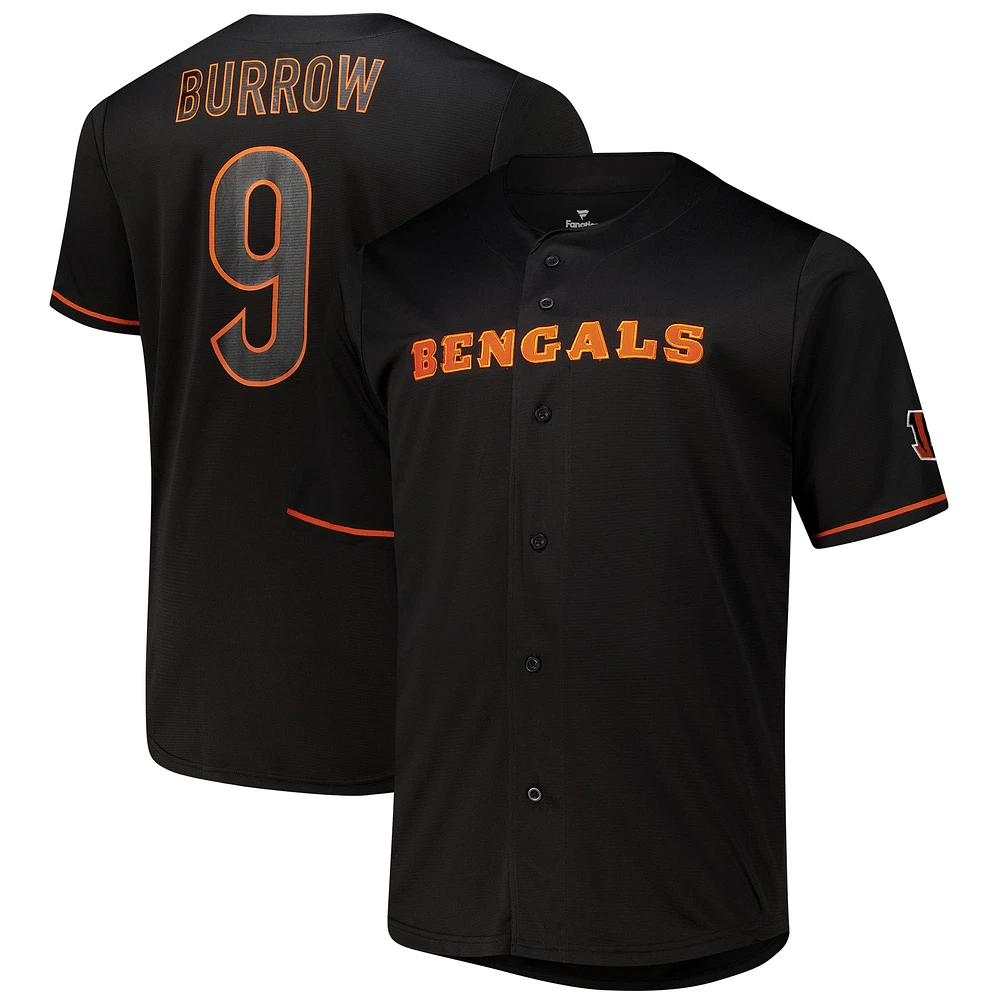 Chemise boutonnée de baseball Fanatics Joe Burrow pour hommes, noire, Cincinnati Bengals, grande et