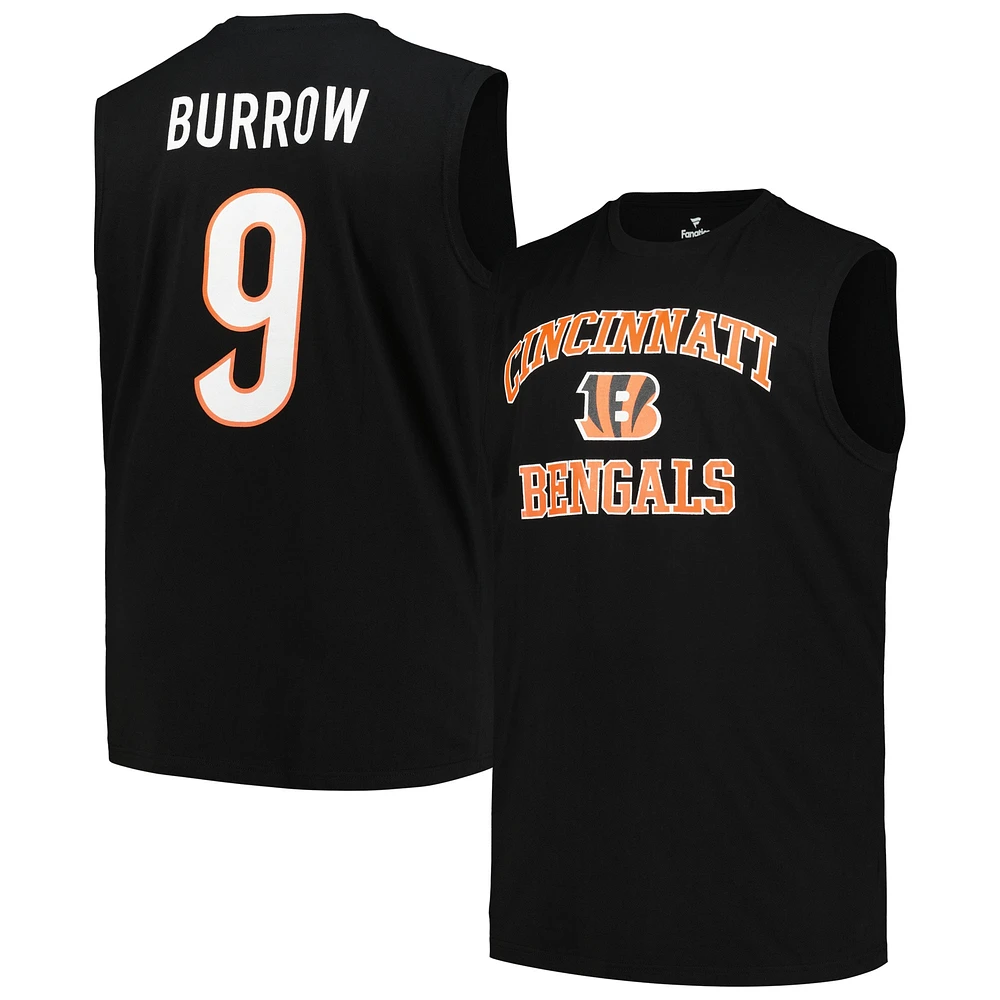 Débardeur musclé noir Big & Tall Fanatics Joe Burrow pour hommes des Bengals de Cincinnati