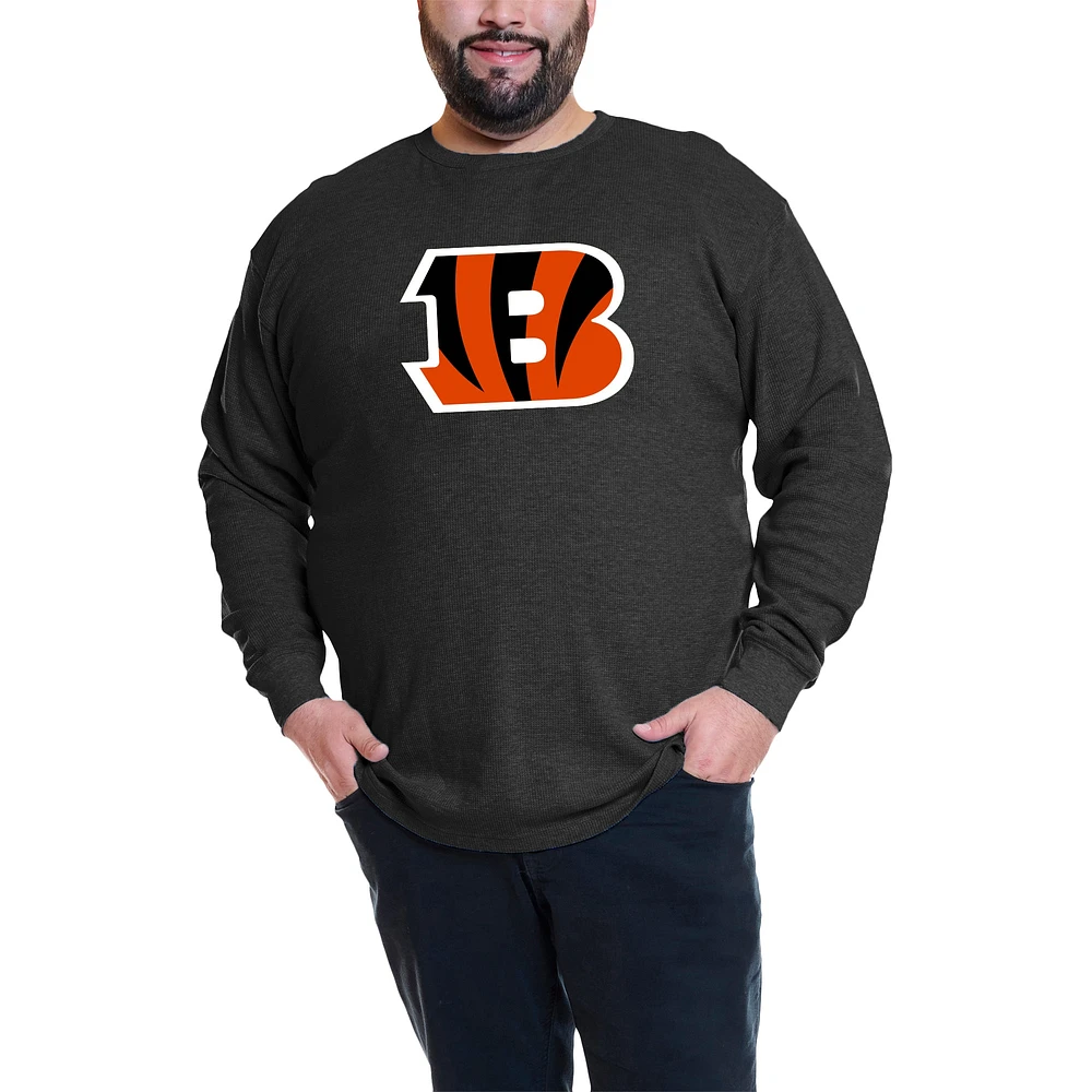 Fanatics Joe Burrow pour hommes - T-shirt à manches longues noir gaufres thermiques Big & Tall des Bengals de Cincinnati