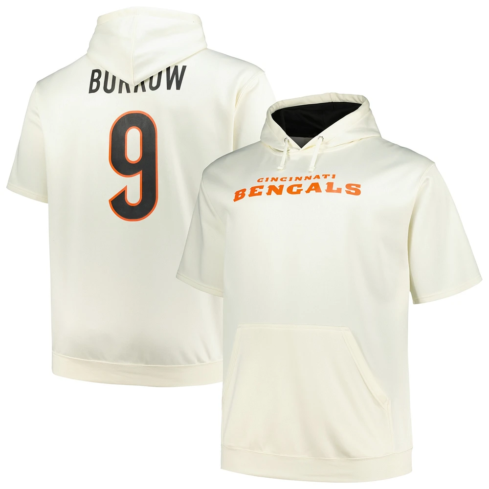 Men's Fanatics Joe Burrow Cream Cincinnati Bengals Big & Tall Short Sleeve Hoodie T-Shirt