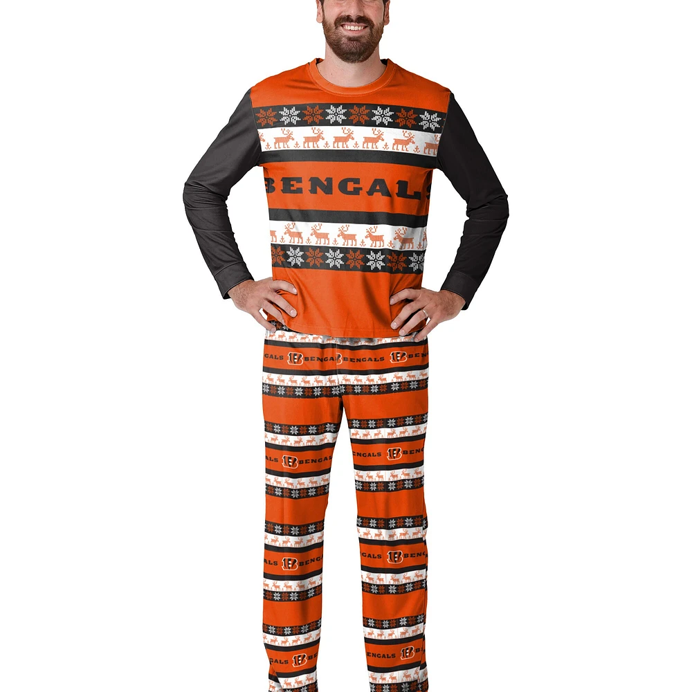 Men's  FOCO Black Cincinnati Bengals Wordmark Ugly Pajama Set