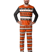 Men's  FOCO Black Cincinnati Bengals Wordmark Ugly Pajama Set