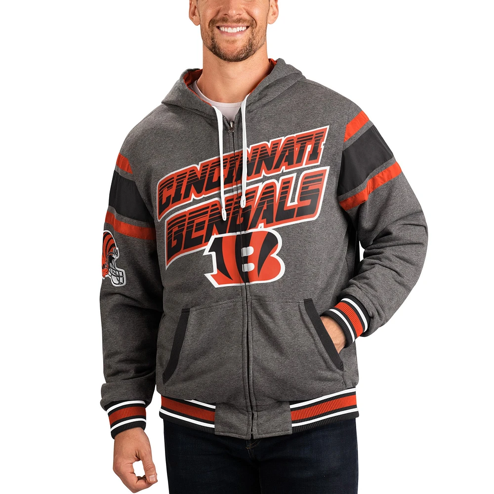 G-III Sports by Carl Banks pour homme Noir/Gris Cincinnati Bengals Extreme Full Back Sweat à capuche réversible Full-Zip Jacket