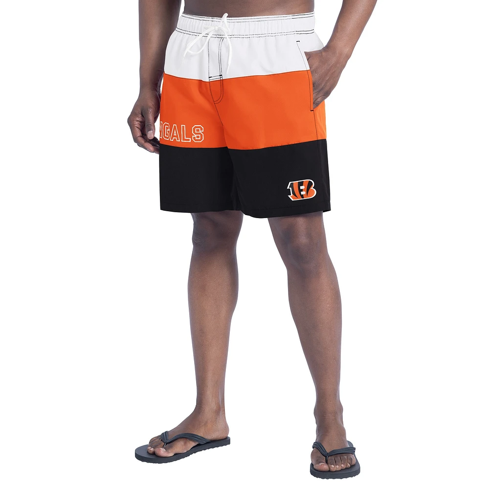 Men's G-III Sports by Carl Banks Black/Orange Cincinnati Bengals Sunrise Volley Swim Shorts