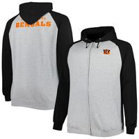 Men's Heather Gray Cincinnati Bengals Big & Tall Fleece Raglan Full-Zip Hoodie Jacket