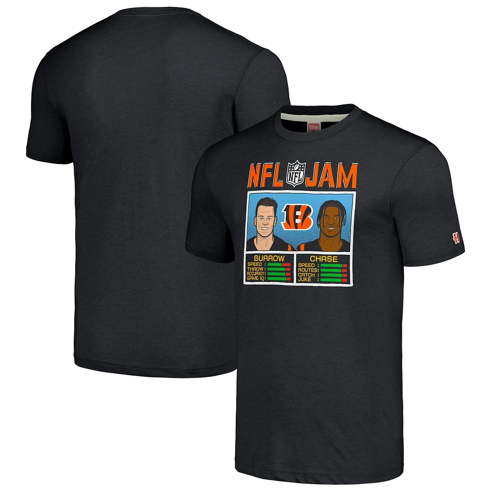 Men's Homage Joe Burrow & Ja'Marr Chase Black Cincinnati Bengals NFL Jam Tri-Blend T-Shirt