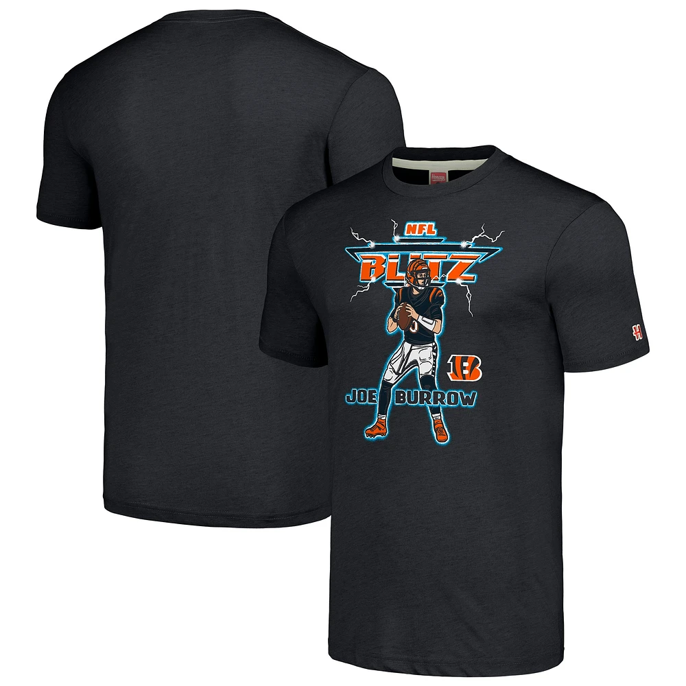 Men's Homage Joe Burrow Charcoal Cincinnati Bengals NFL Blitz Player Tri-Blend T-Shirt