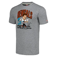 T-shirt triple mélange Hommage Joe Burrow pour hommes, gris chiné, joueur de caricature des Bengals Cincinnati