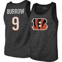 Débardeur noir à trois mélanges avec nom et numéro des Bengals de Cincinnati Joe Burrow Majestic Threads pour hommes