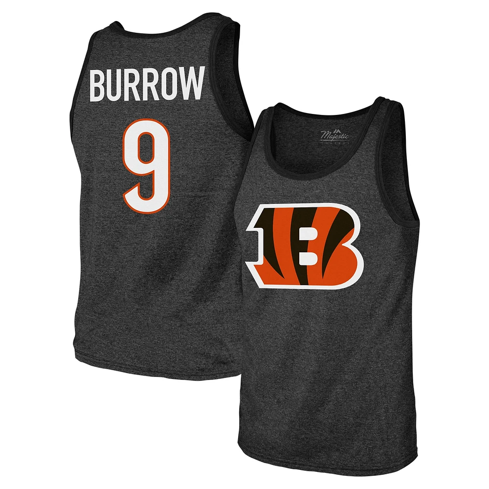 Débardeur noir à trois mélanges avec nom et numéro de joueur Majestic Threads Joe Burrow pour hommes des Bengals Cincinnati