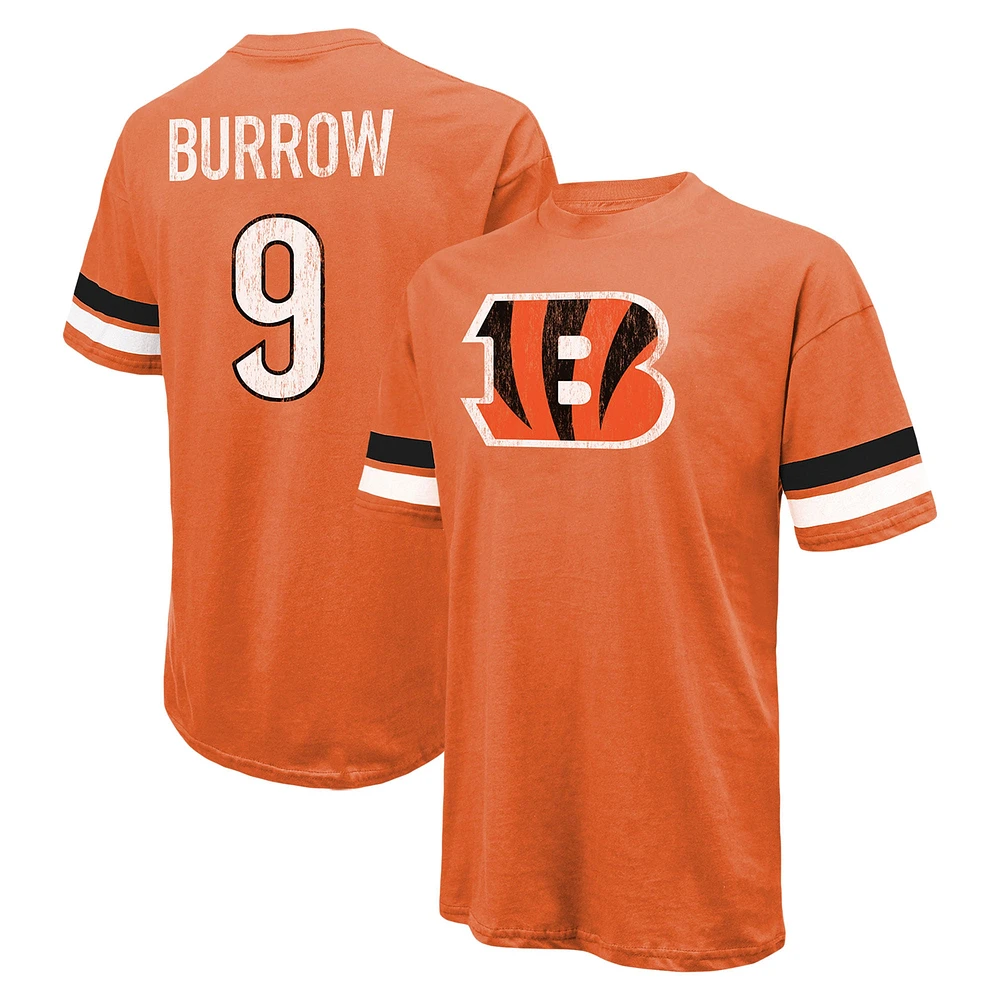 T-shirt surdimensionné avec nom et numéro pour hommes Majestic Threads Joe Burrow Orange Cincinnati Bengals