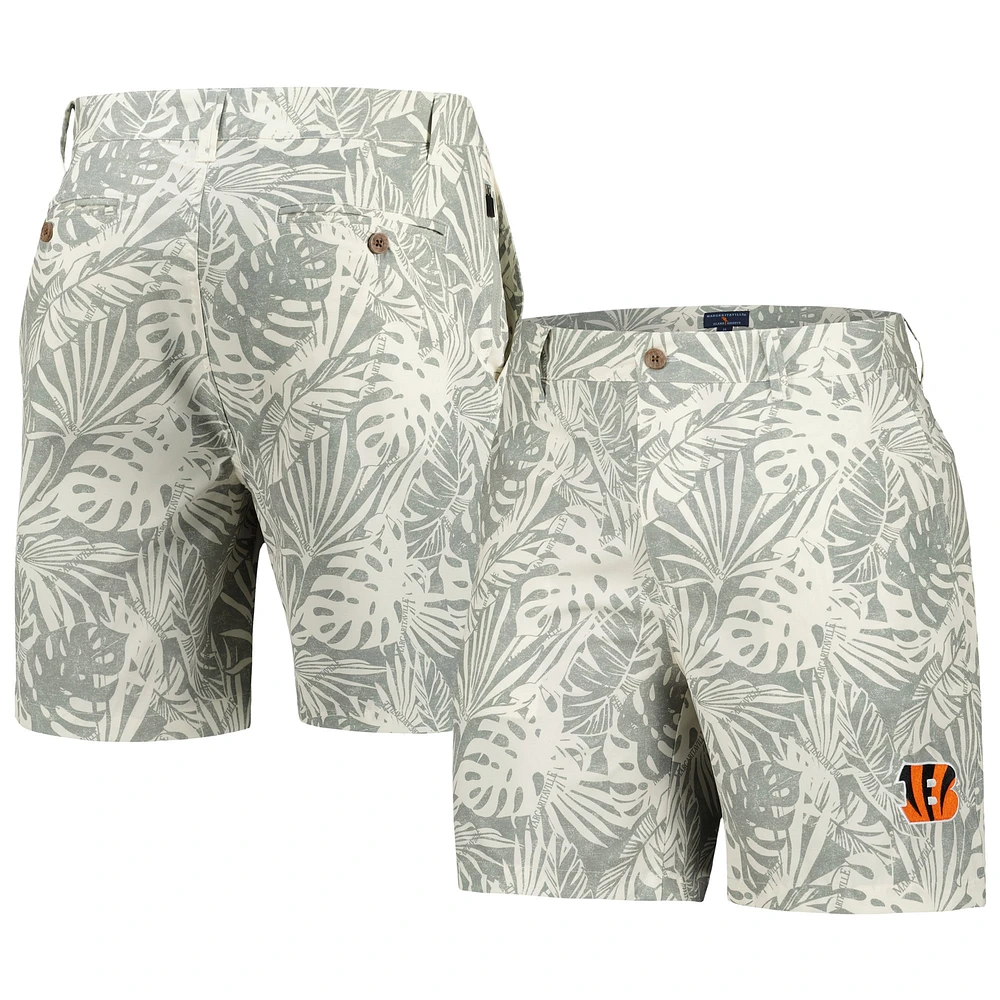 Men's Margaritaville Gray Cincinnati Bengals Sandwashed Monstera Print Amphib Shorts