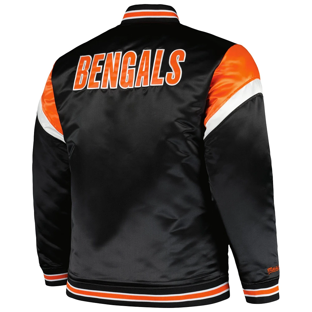 Veste noire à bouton-pression en satin Big & Tall des Bengals de Cincinnati Mitchell Ness pour hommes