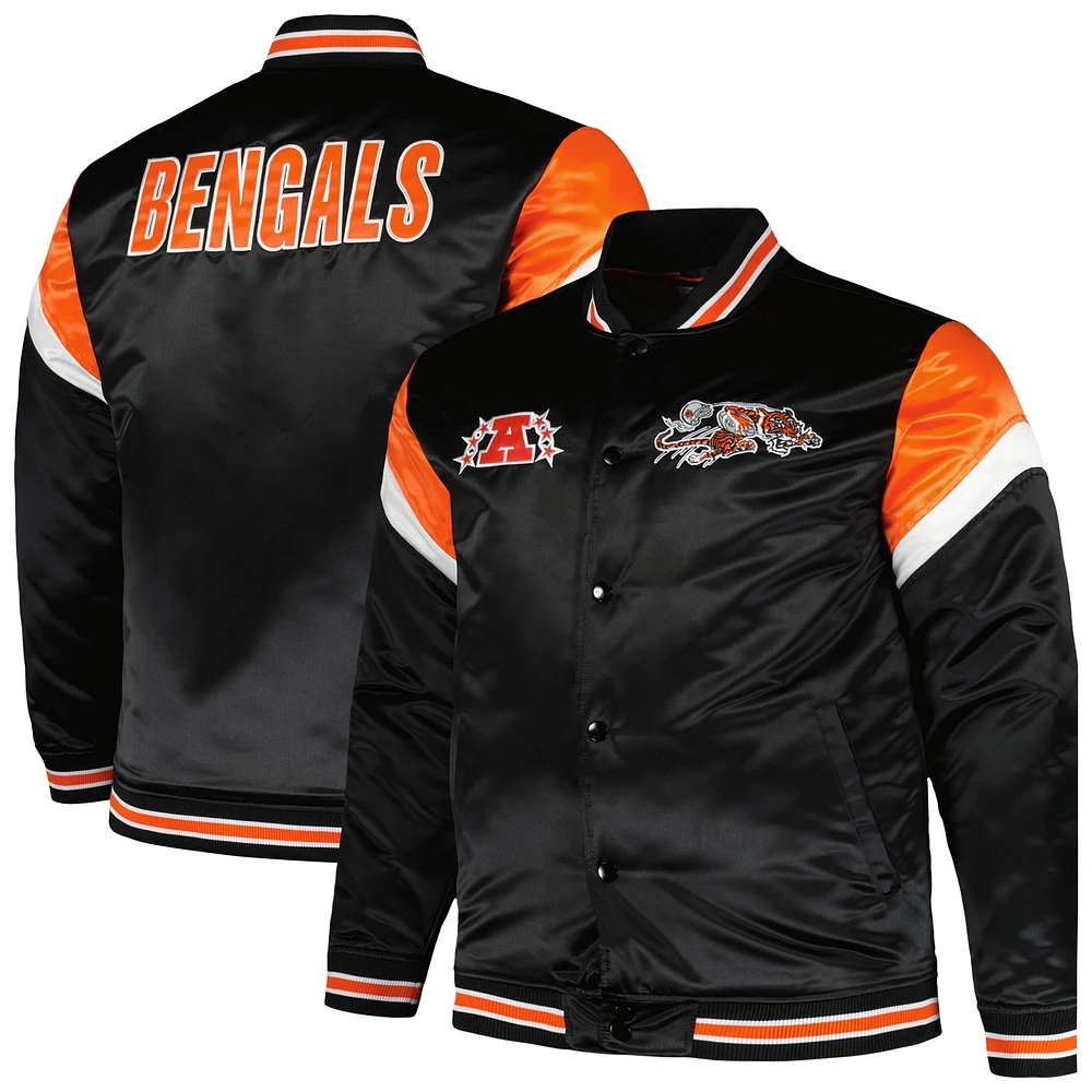 Veste noire à bouton-pression en satin Big & Tall des Bengals de Cincinnati Mitchell Ness pour hommes