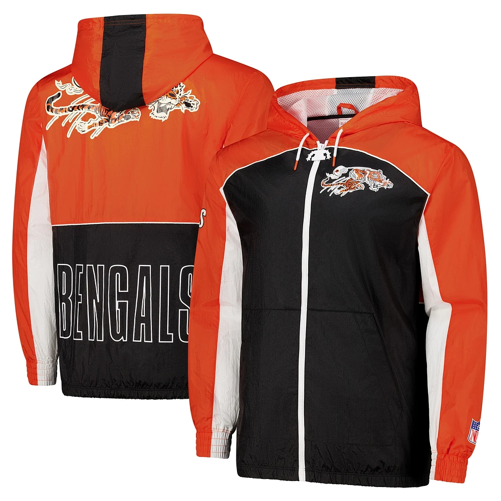 Coupe-vent entièrement zippé de qualité supérieure Big Shot Mitchell & Ness pour homme, noir, Cincinnati Bengals