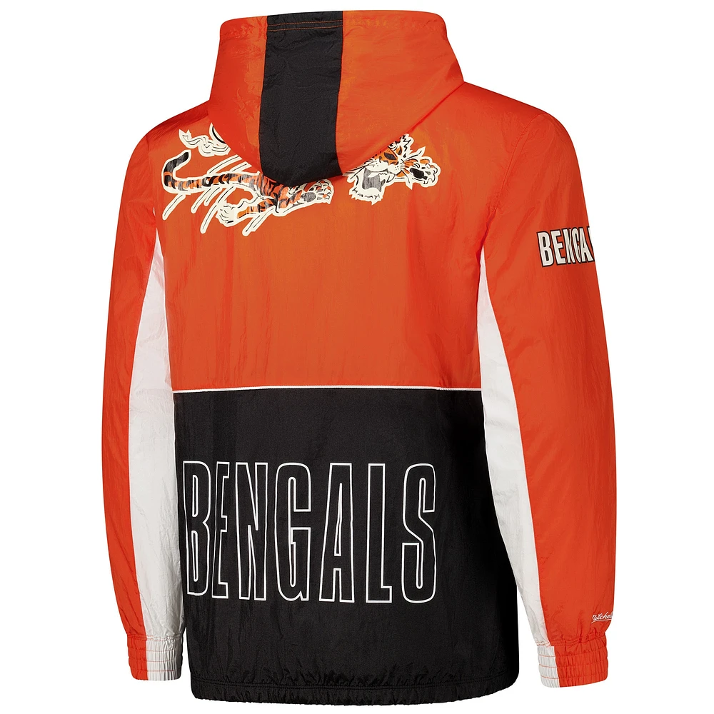 Coupe-vent entièrement zippé de qualité supérieure Big Shot Mitchell & Ness pour homme, noir, Cincinnati Bengals