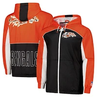 Coupe-vent entièrement zippé de qualité supérieure Big Shot Mitchell & Ness pour homme, noir, Cincinnati Bengals