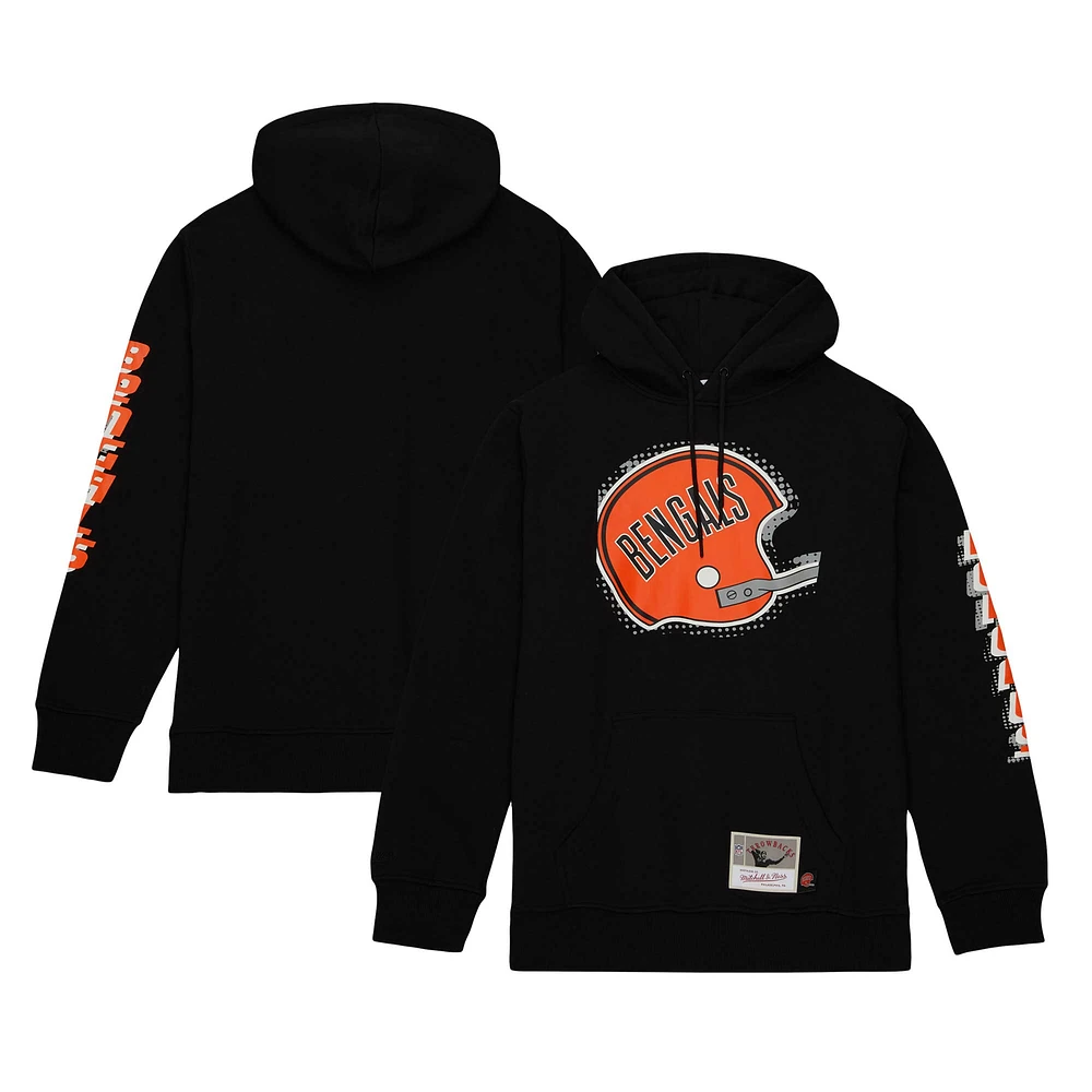 Men's Mitchell & Ness Black Cincinnati Bengals Gridiron Classics Big Face 7.0 Pullover Hoodie