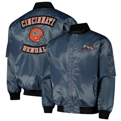 Veste aviateur zippée pleine grandeur Mitchell & Ness pour homme, couleur anthracite, des Bengals de Cincinnati