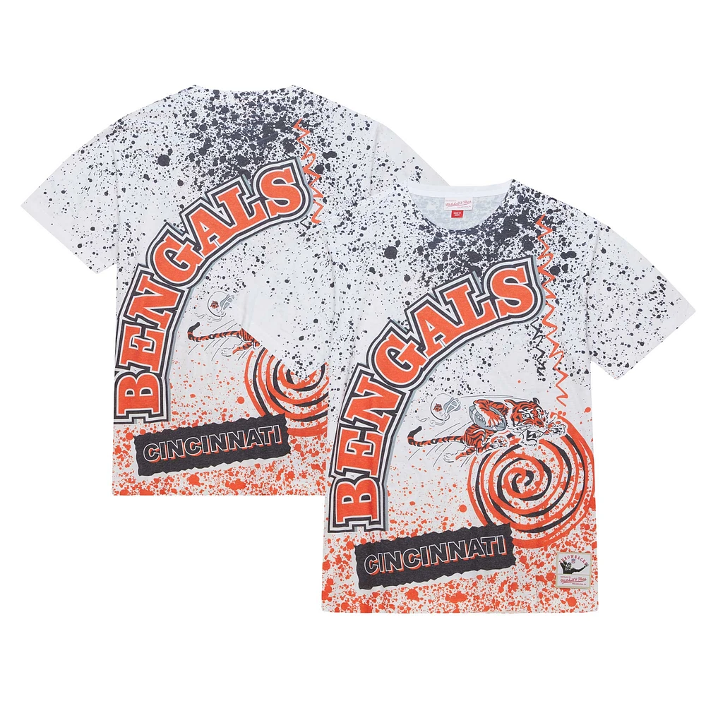 Men's Mitchell & Ness White Cincinnati Bengals Team Burst Sublimated T-Shirt