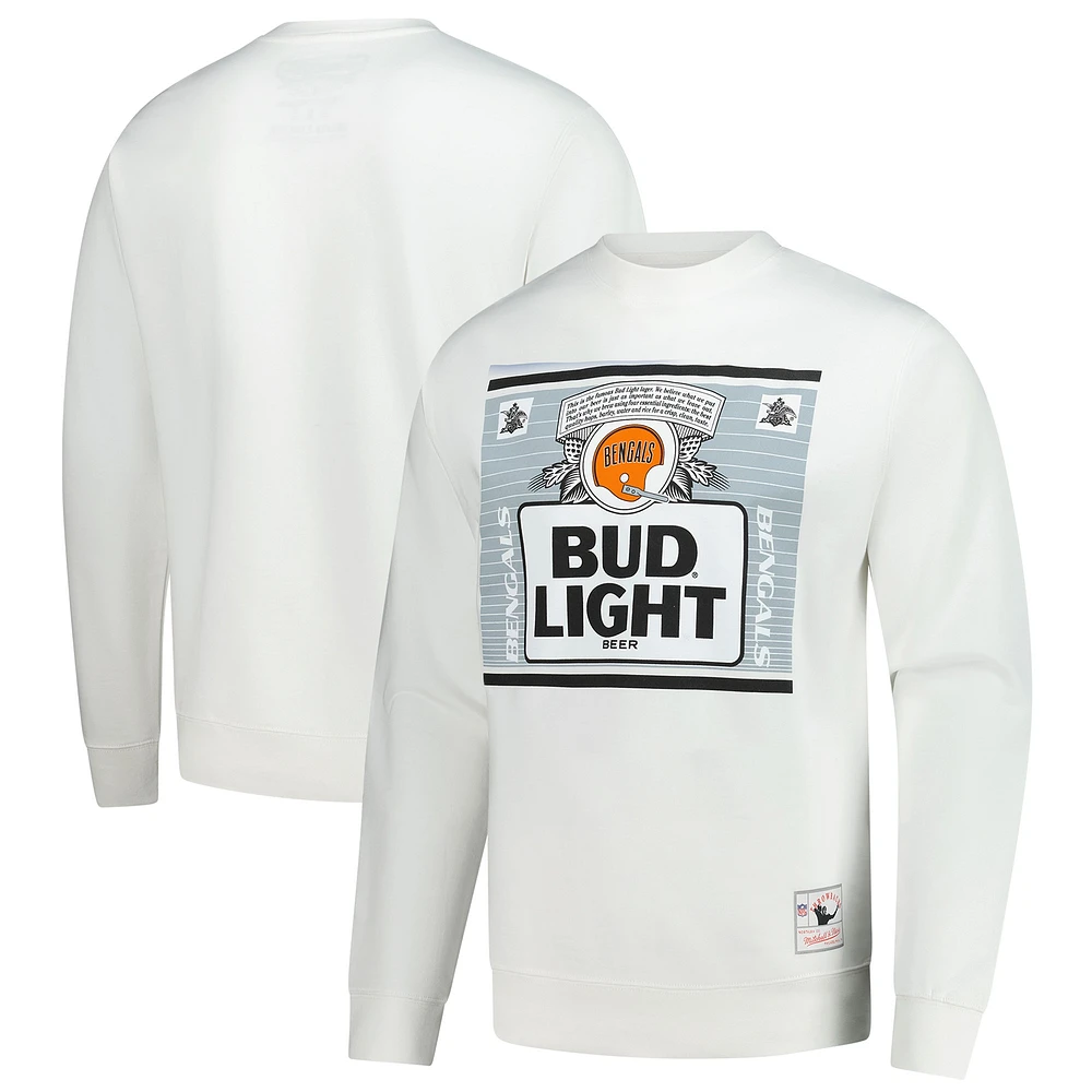 Men's Mitchell & Ness x Bud Light White Cincinnati Bengals The Crest Pullover Sweatshirt