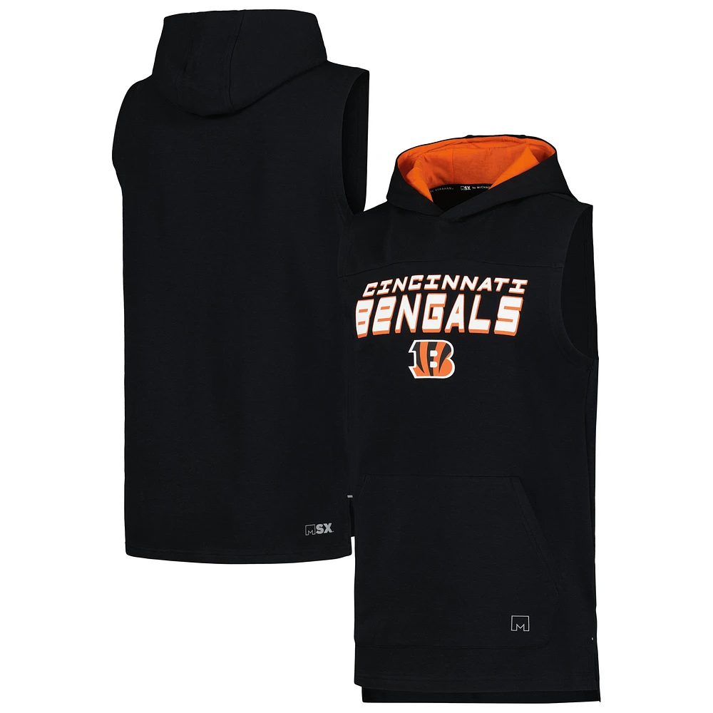 Men's MSX by Michael Strahan Black Cincinnati Bengals Captain Sleeveless Hoodie T-Shirt