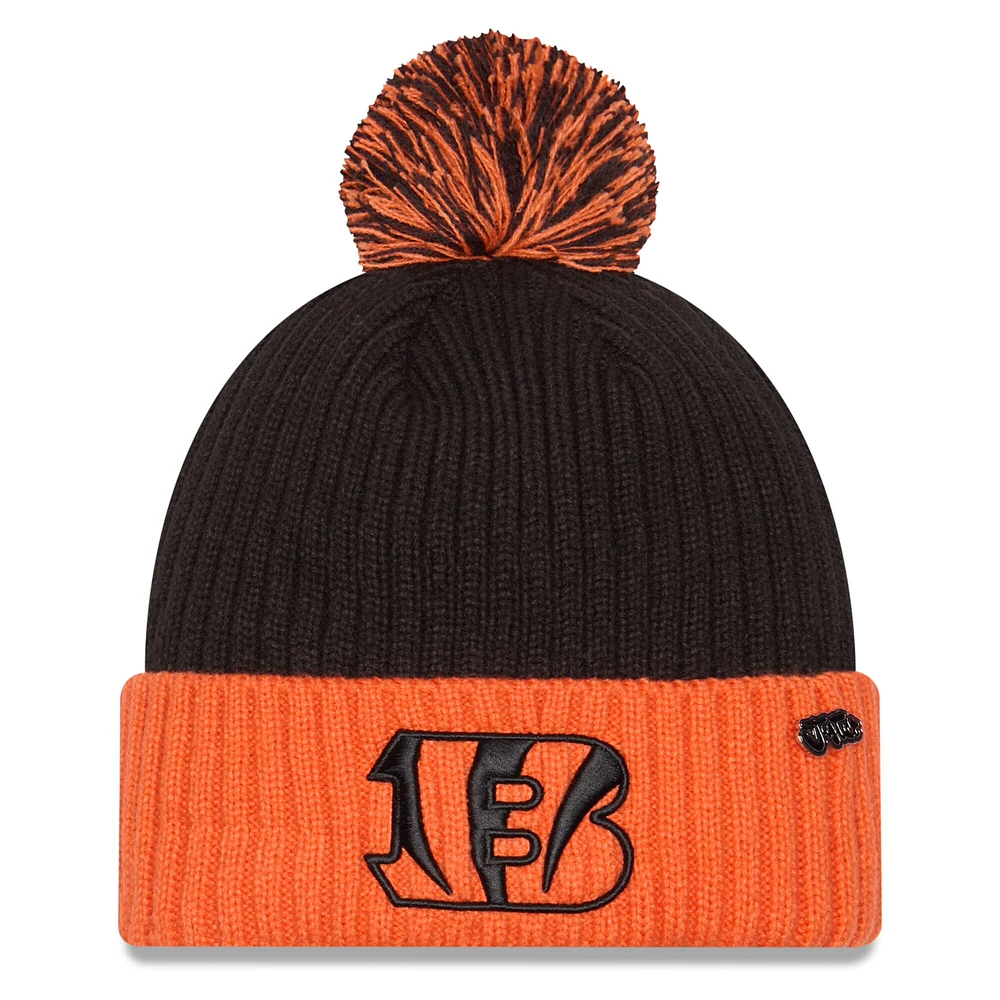 Bonnet en tricot à revers avec pompon Inspire Change 2024 Cincinnati Bengals New Era noir/orange pour homme