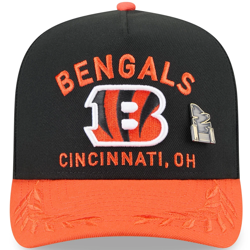 Casquette ajustée New Era 59FIFTY noire/orange pour homme, modèle A-Frame, draft NFL 2025