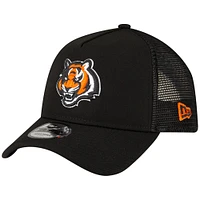 Men's New Era Black Cincinnati Bengals  A-Frame Trucker 9FORTY Adjustable Hat