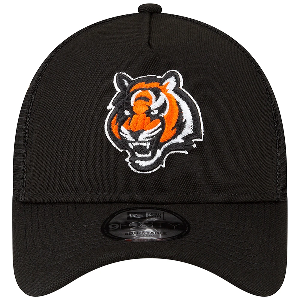 Men's New Era Black Cincinnati Bengals  A-Frame Trucker 9FORTY Adjustable Hat