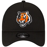 Men's New Era Black Cincinnati Bengals  A-Frame Trucker 9FORTY Adjustable Hat
