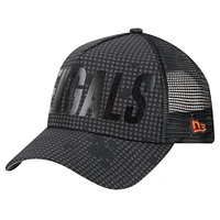 Men's New Era Black Cincinnati Bengals  Midnight Ink Tonal Text A-Frame Trucker 9FORTY Adjustable Hat