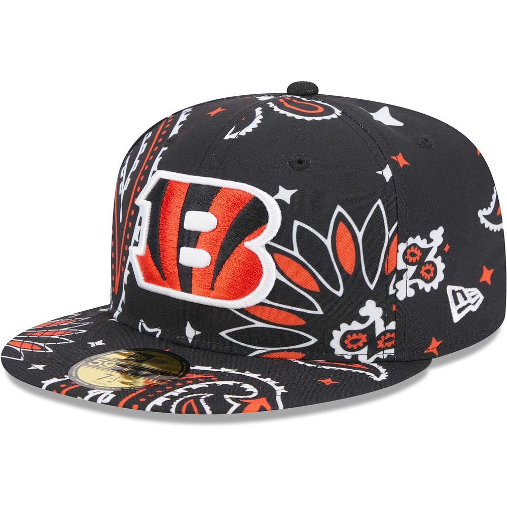 Men's New Era Black Cincinnati Bengals Paisley 59FIFTY Fitted Hat