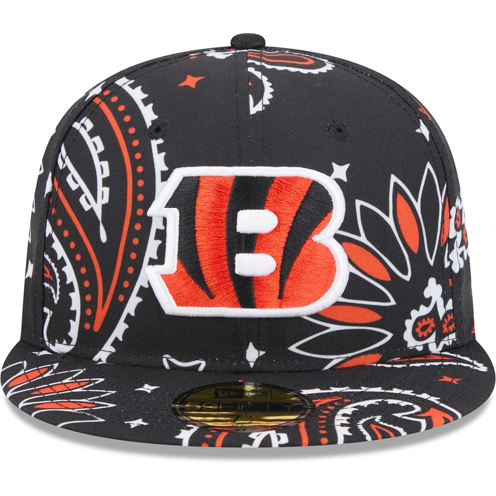 Men's New Era Black Cincinnati Bengals Paisley 59FIFTY Fitted Hat