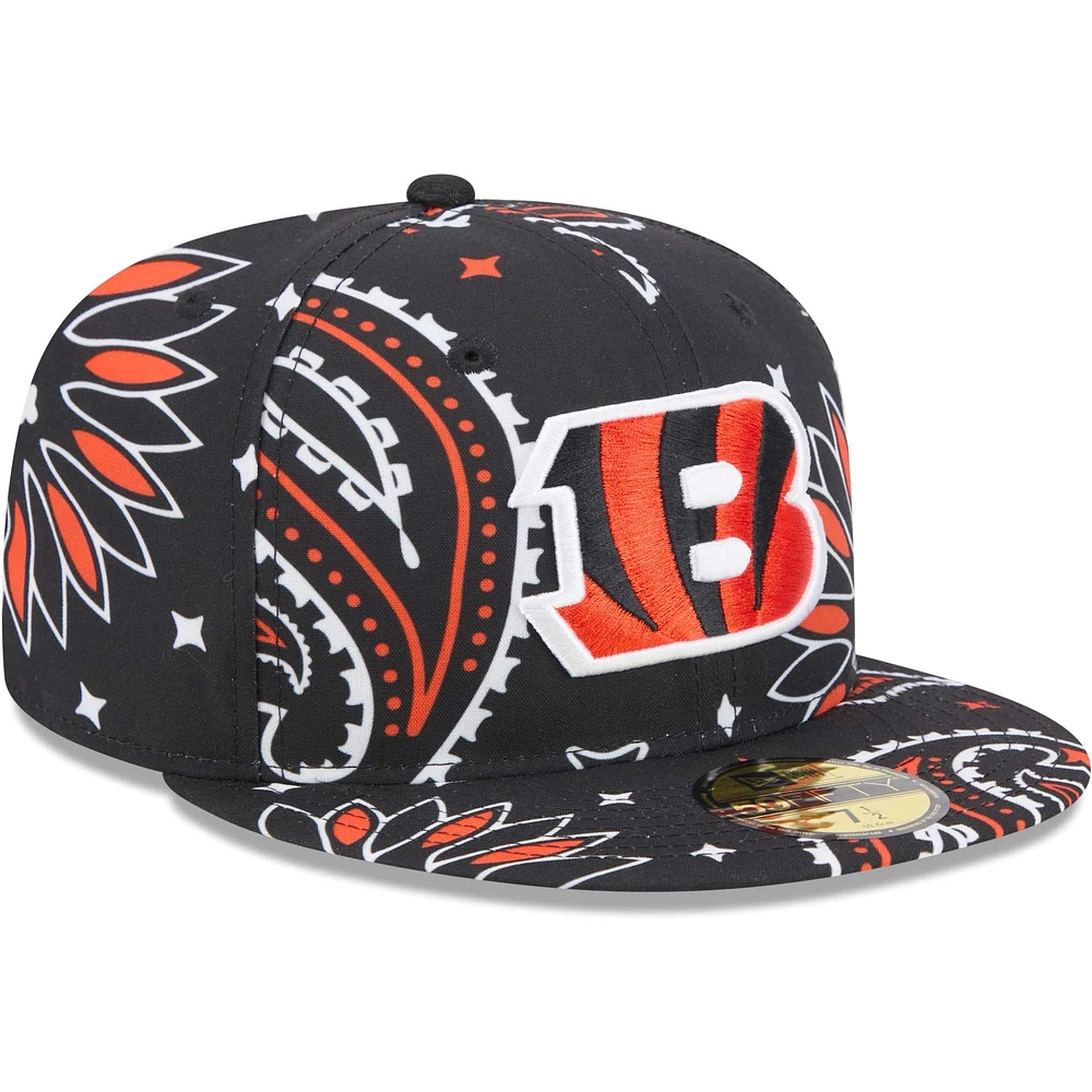 Men's New Era Black Cincinnati Bengals Paisley 59FIFTY Fitted Hat