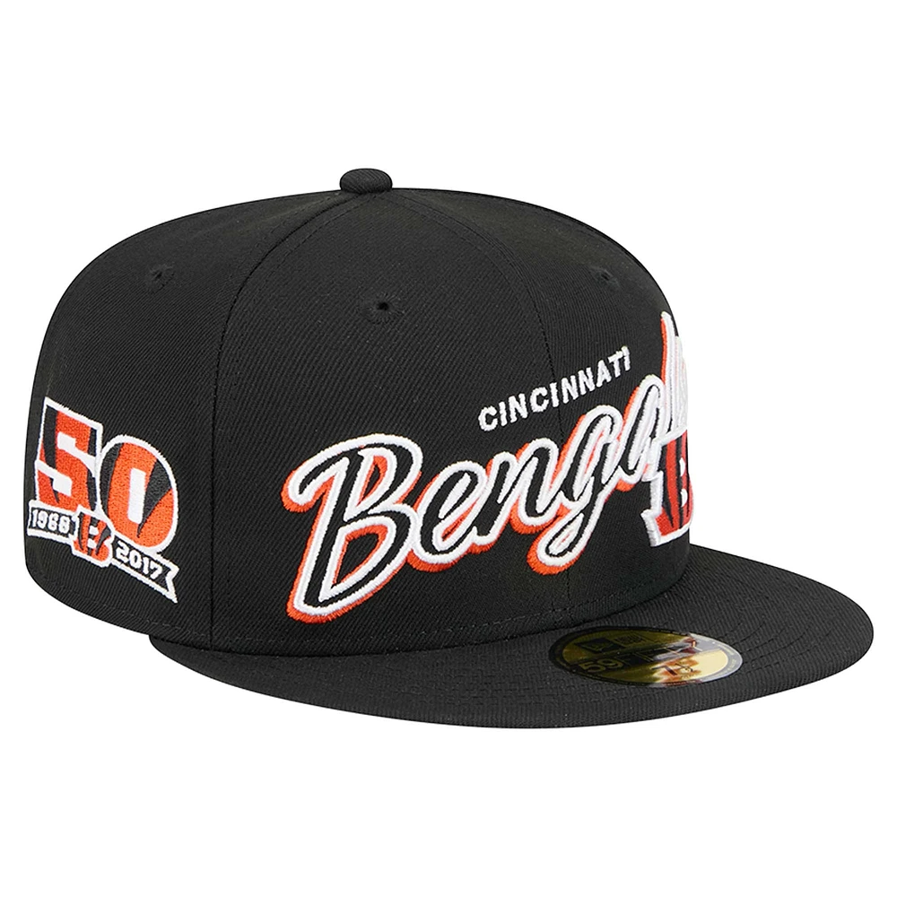 Men's New Era Black Cincinnati Bengals  Script Sided 59FIFTY Fitted Hat