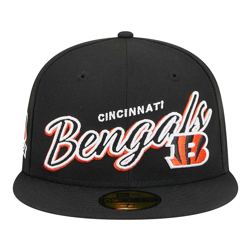 Men's New Era Black Cincinnati Bengals  Script Sided 59FIFTY Fitted Hat