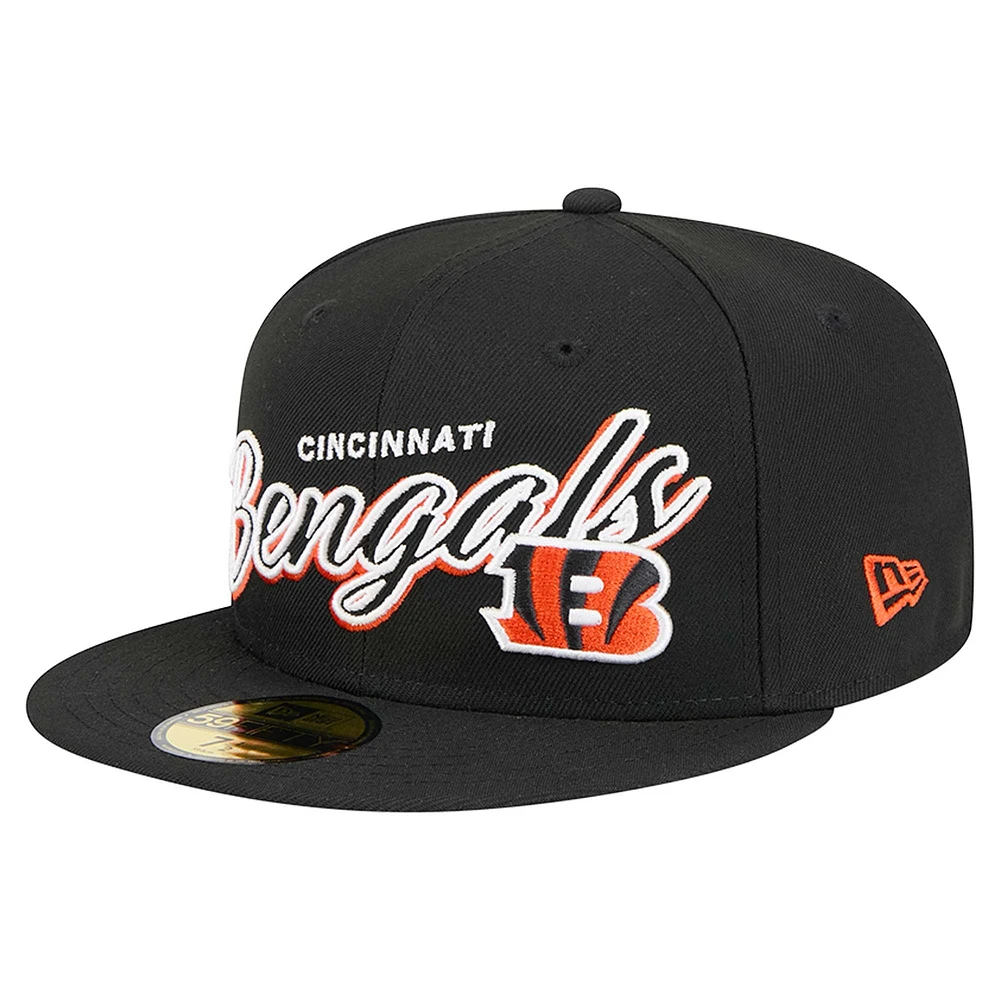 Men's New Era Black Cincinnati Bengals  Script Sided 59FIFTY Fitted Hat