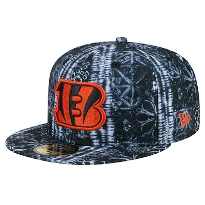 Casquette ajustée Shibori 59FIFTY des Bengals de Cincinnati New Era noire pour hommes