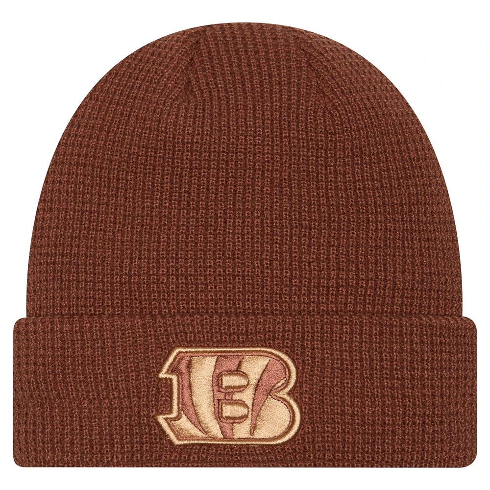 Bonnet en tricot gaufré à revers Cincinnati Bengals Tiramasu marron New Era pour homme