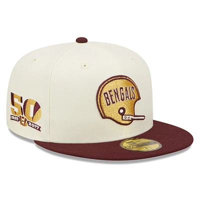 Casquette ajustée 59FIFTY New Era pour homme des Cincinnati Bengals Gridiron Classics crème/marron