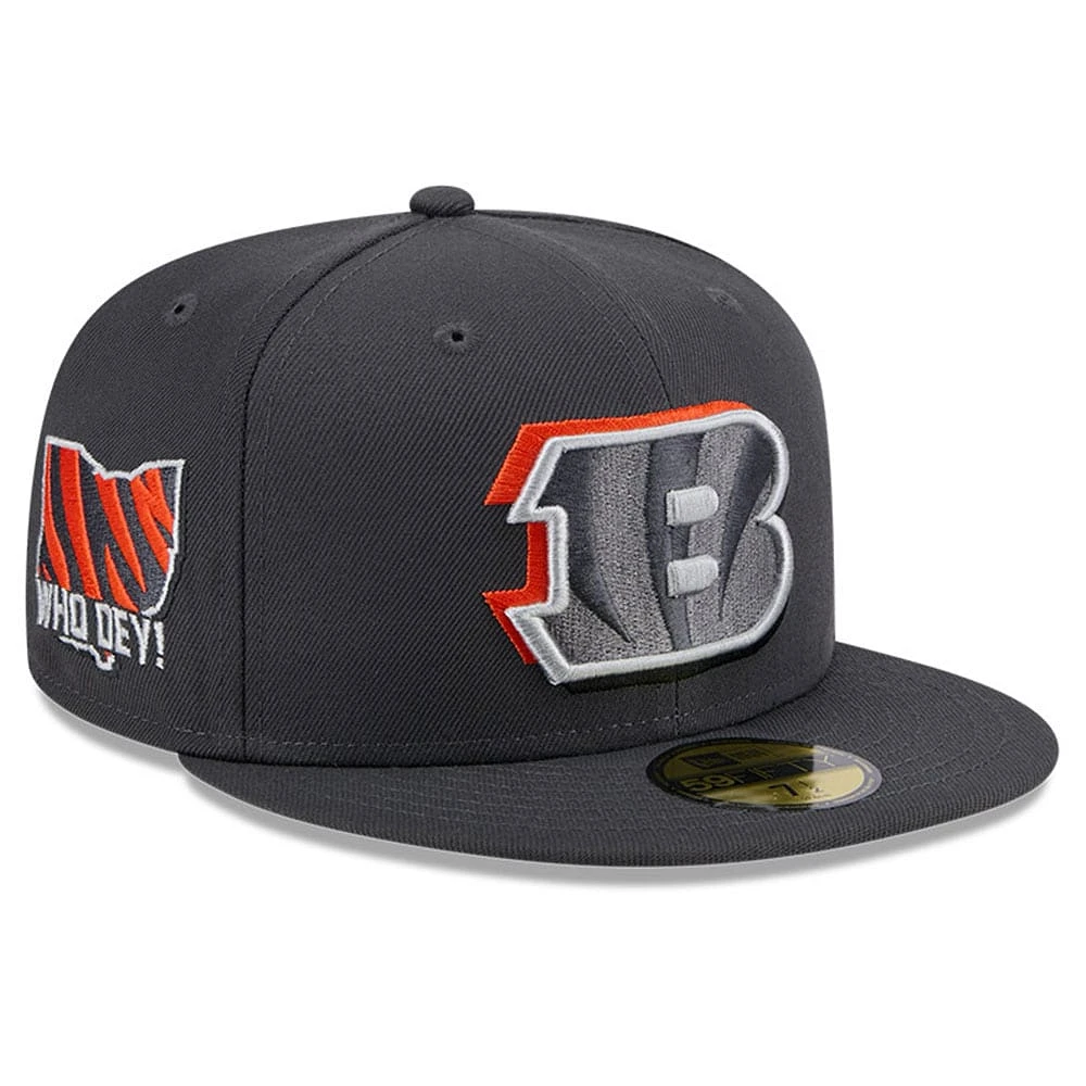 Casquette ajustée 59FIFTY officielle du repêchage NFL 2024 sur scène des Bengals de Cincinnati New Era Graphite pour hommes