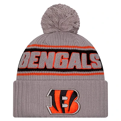 Men's New Era  Gray Cincinnati Bengals 2024 Sideline Sport Cuffed Knit Hat with Pom