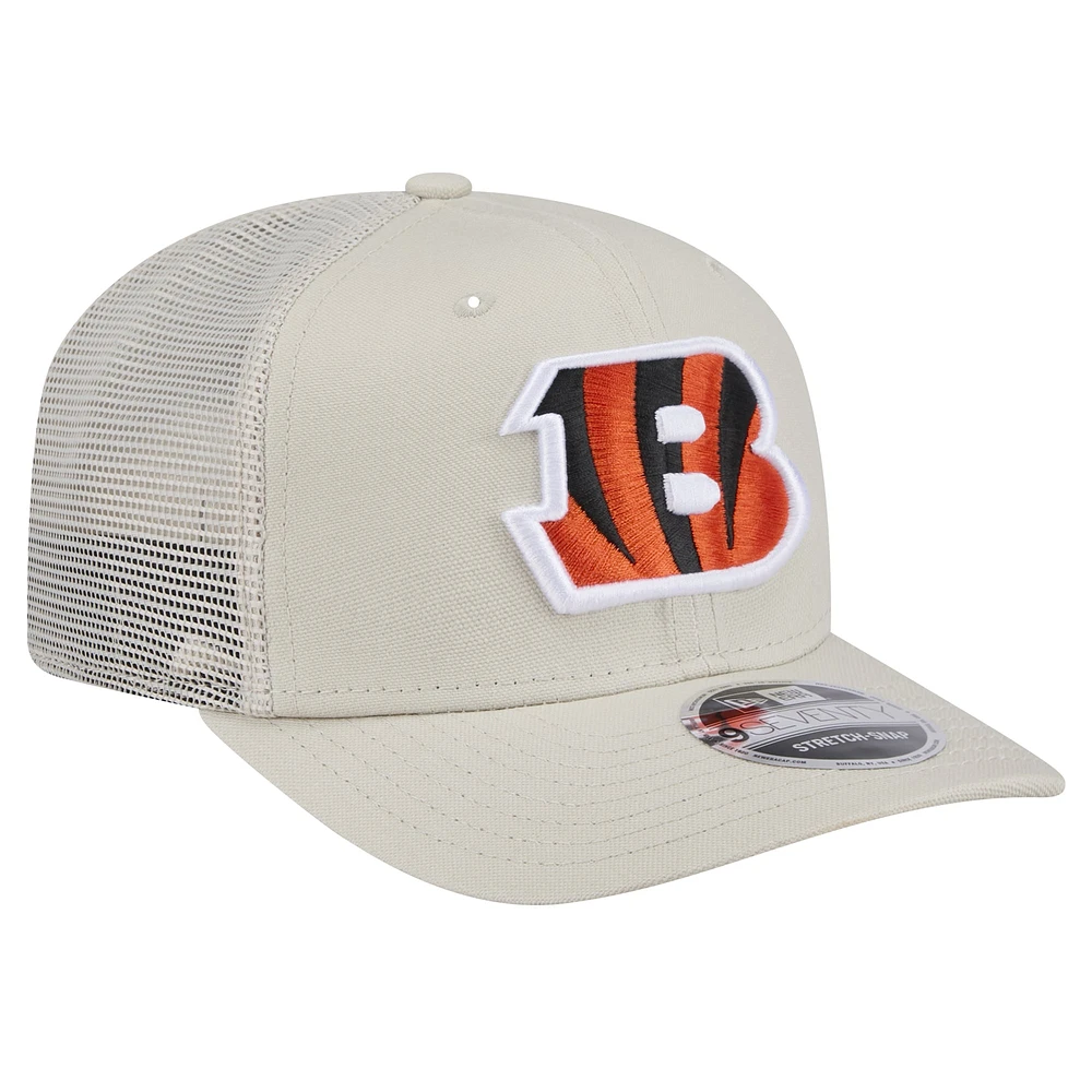 Men's New Era  Stone Cincinnati Bengals Canvas Trucker 9SEVENTY Stretch-Snap Hat